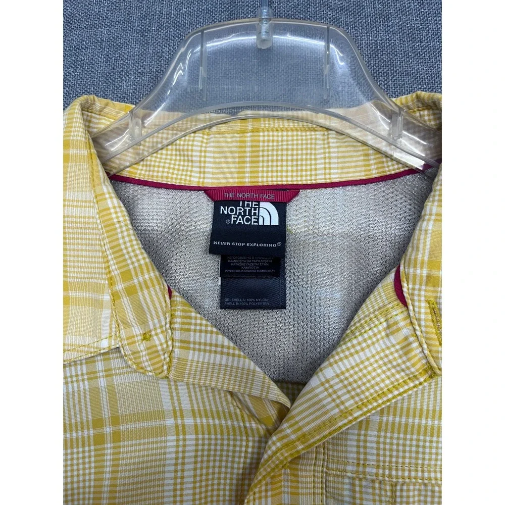 The North Face Mens Yellow Plaid Short Sleeve Hiking Button Up Shirt Size Medium